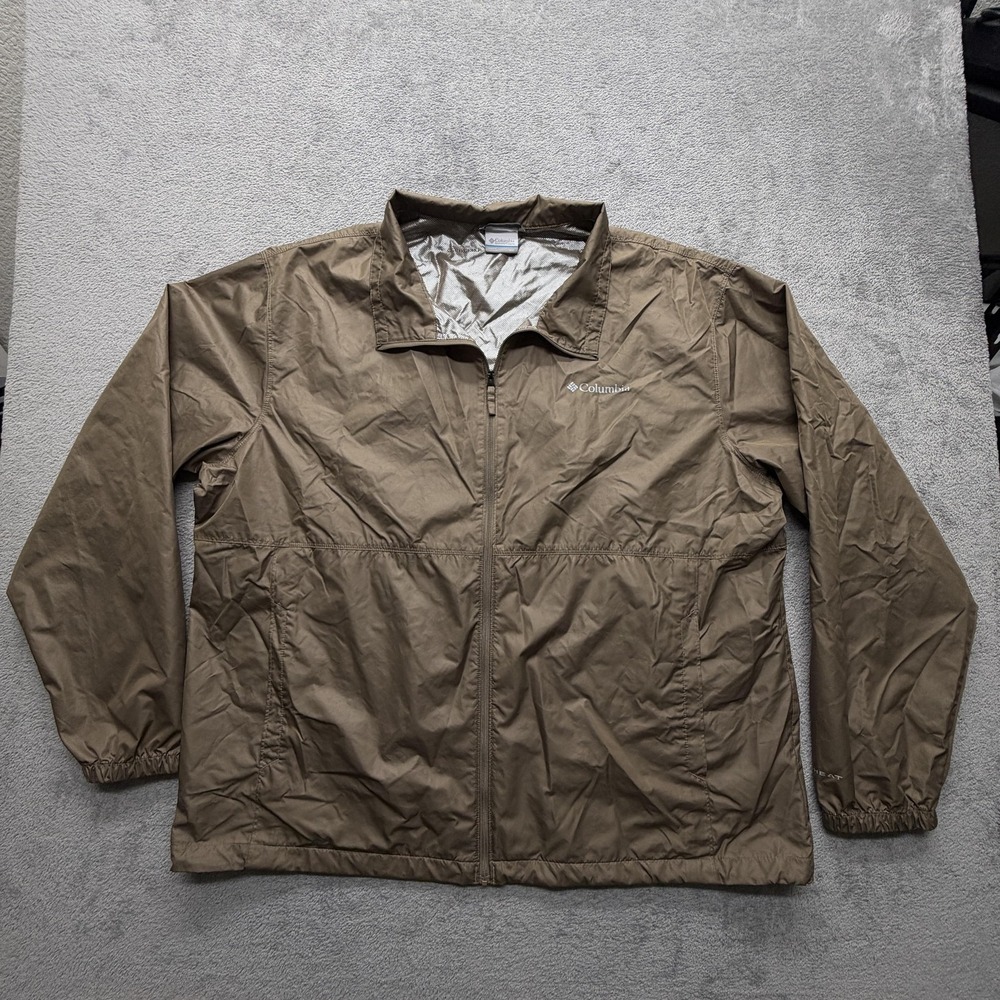 Columbia Jacket Mens 2XL Brown Omni-Heat Lightweight Full Zip Windbreaker Shell